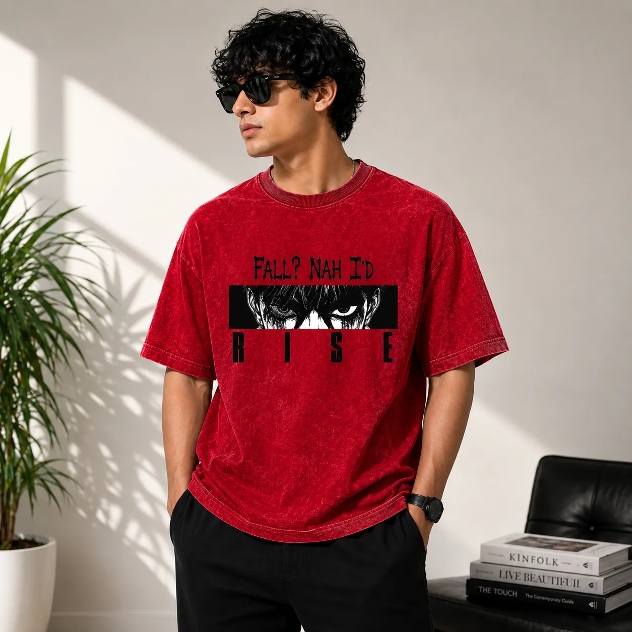 Velrix Core “Fall? Nah I’d Rise” Acid Wash Oversized T-Shirt