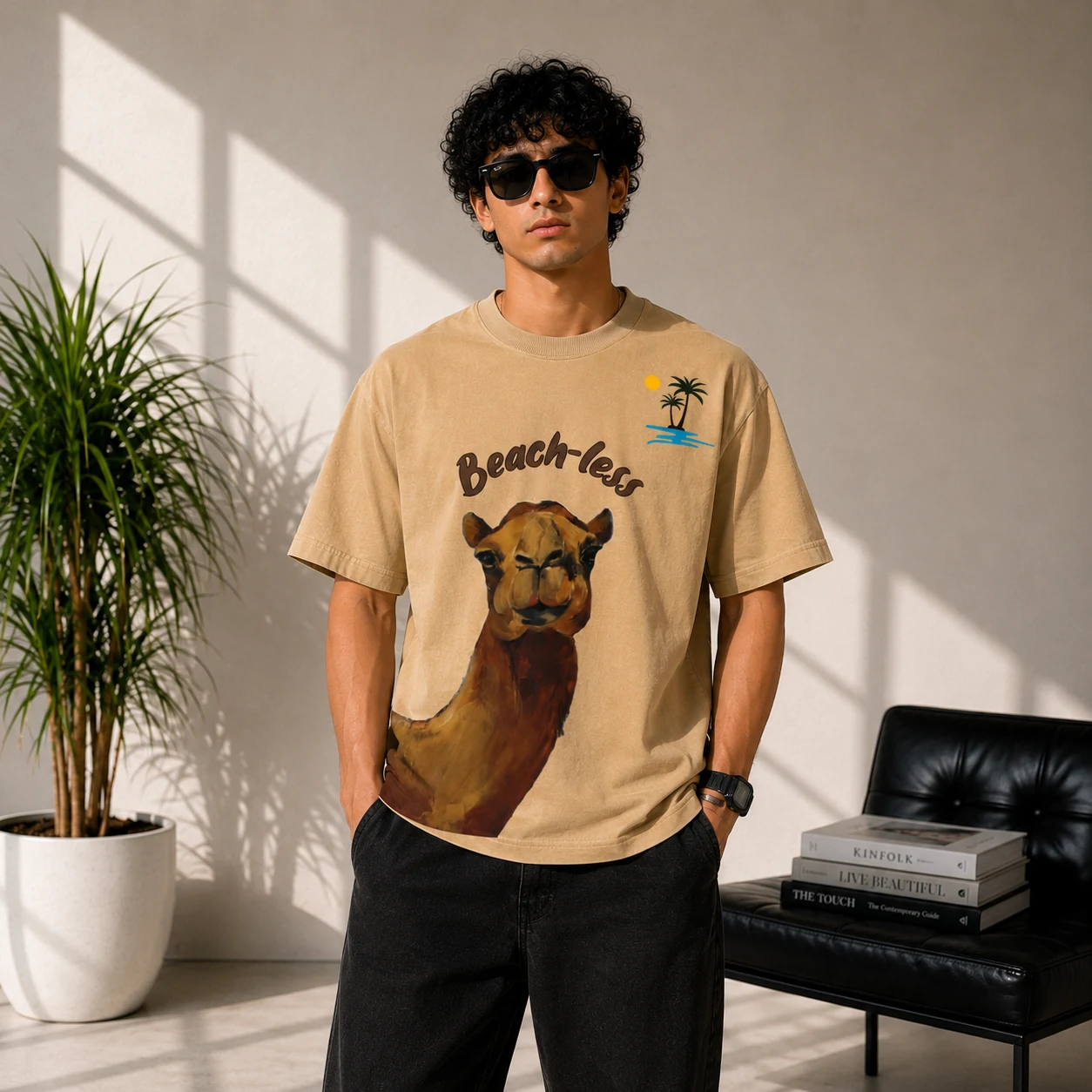 Velrix Core “Beach-less” Beige Oversized T-Shirt – 240 GSM Premium Cotton