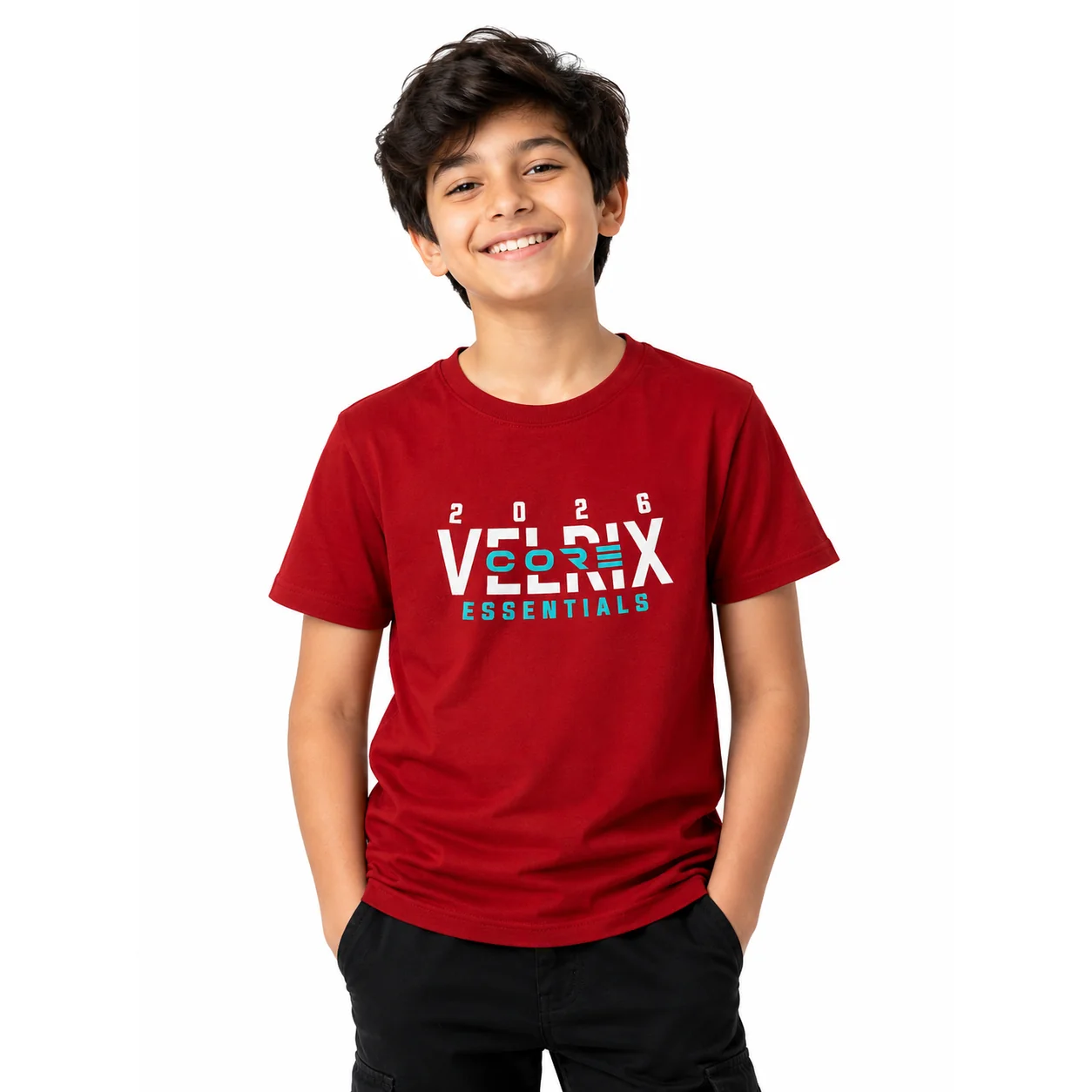 Velrix Core Kids 180 GSM Cotton Red T-Shirt