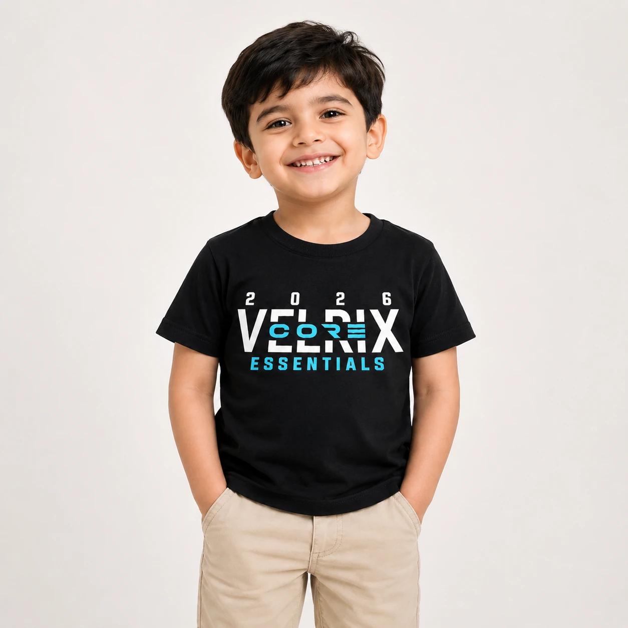 Velrix Core Kids 180 GSM Cotton Black T-Shirt