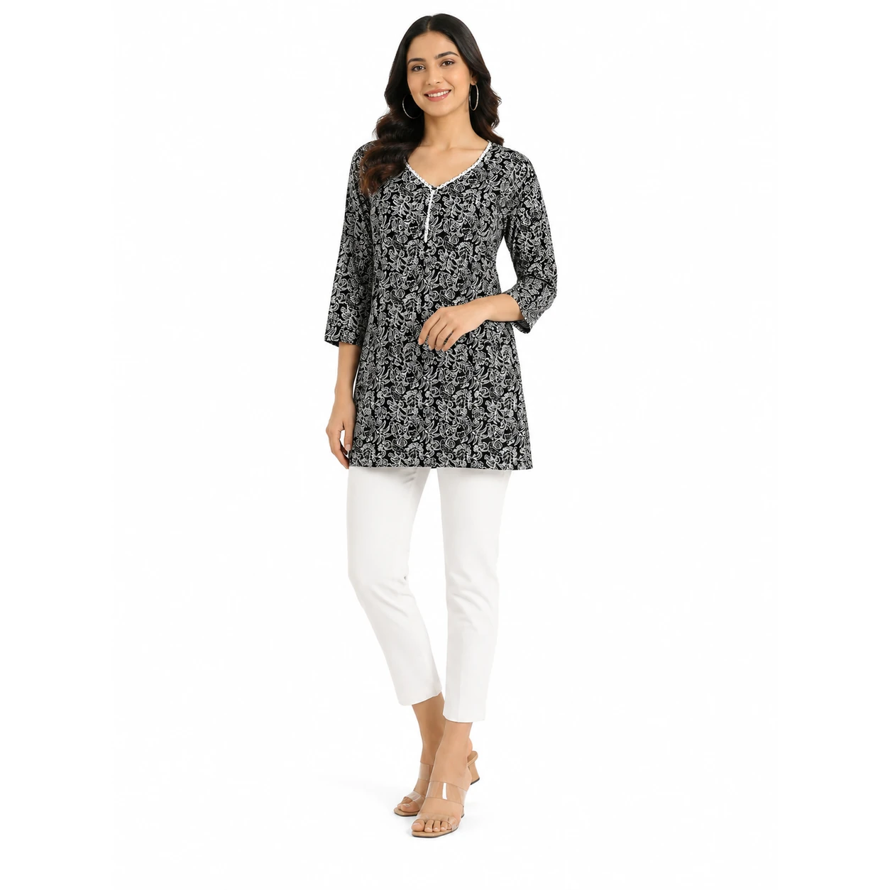 Women’s Cotton Kurti (black and white floral print)