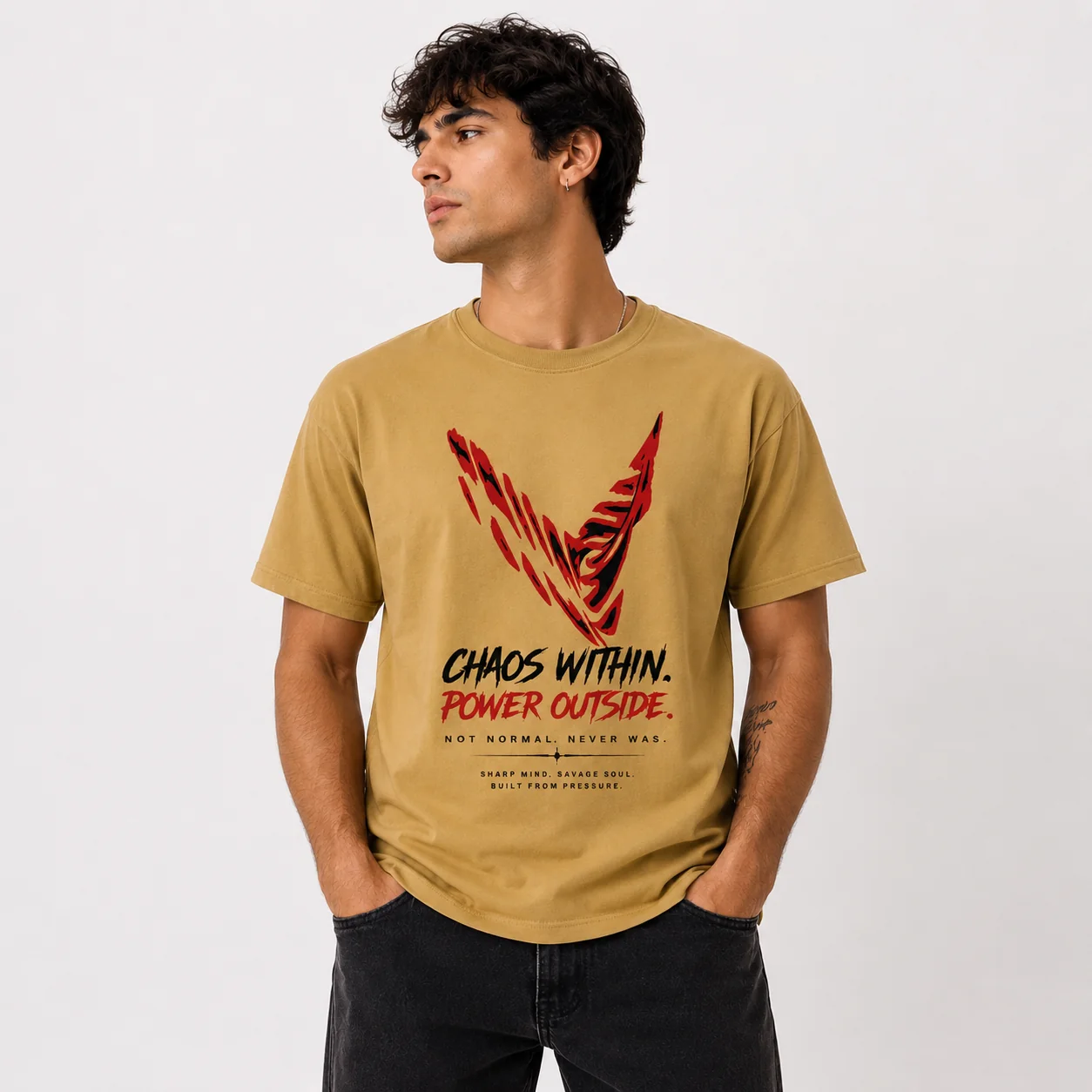 Chaos Within Graphic Oversized T-Shirt – Sand Beige