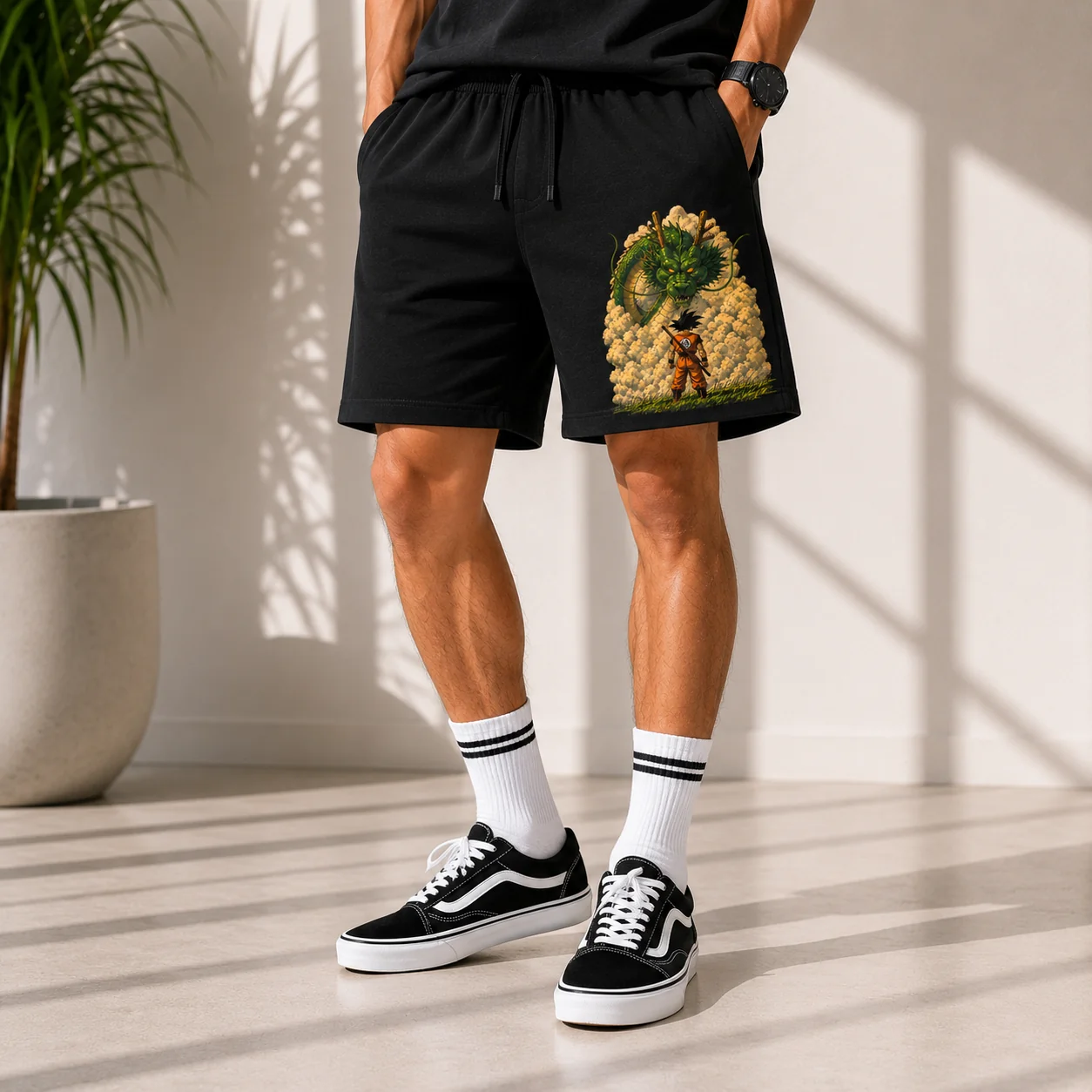 Dragon Ball Graphic Print Cotton Shorts (Black)