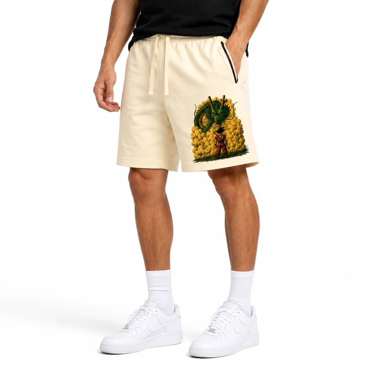 Dragon Ball Graphic Print Cotton Shorts – Cream